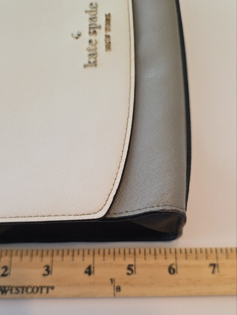 Kate Spade Carson Shoulder Bag Colorblock White Grey Saffiano Leather Minimalist - Picture 15 of 15
